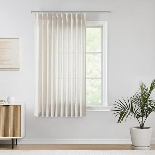 "Vision Home Natural Pinch Pleated Semi Sheer Curtains Textured Linen Blended Light Filtering Window Curtains 72 inch for Living Room Bedroom Patio Pinch Pleat Drapes with Hooks 1 Panel 60"" Wx72 L"