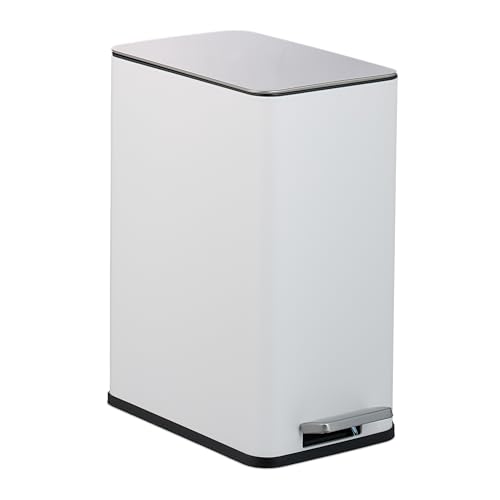 Relaxdays Bathroom Pedal Bin, 10 Litres, Soft-Close Lid, Removable Inner Bucket, Metal, Sanitary Waste Disposal, White