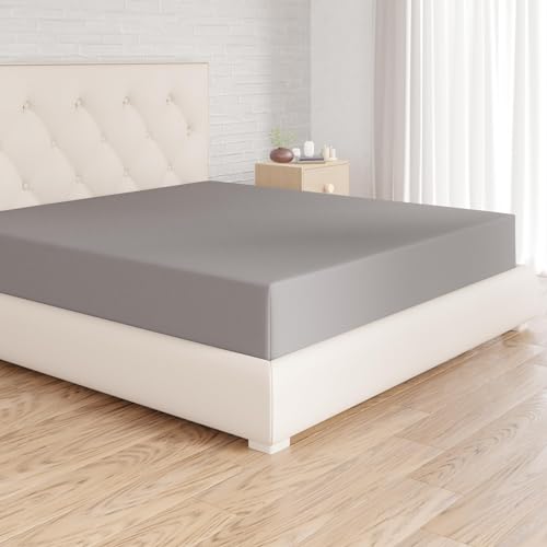 Amazon Basics Bedding Soft Microfibre Super King Fitted Sheet with 12 inch (30 cm) Deep Pocket, 180 x 200 cm, Dark Grey