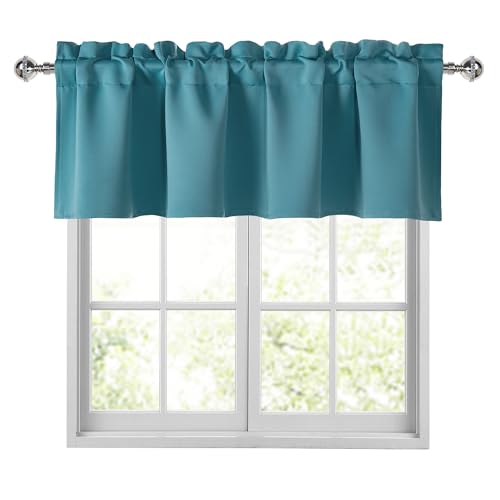 "JIUZHEN Stone Blue Valances for Windows Rod Pocket Room Darkening Small Window Curtains for Kitchen/Bathroom, 42"" W x 12"" L, 1 Panel"