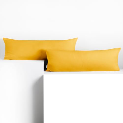 DecoKing 2 Pillowcases 40 x 200 cm Jersey 100% Combed Cotton Zip Yellow Amber