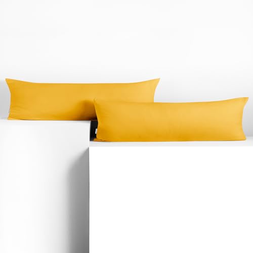 DecoKing Set of 2 Pillowcases 40 x 200 cm, Jersey Knit, 100% Combed Cotton, zip closure, color Yellow, Amber