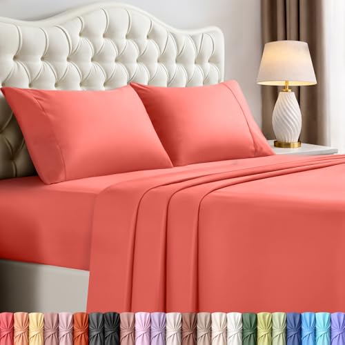 Utopia Bedding King Sheets - 4 Piece Bedding - Brushed Microfiber - Shrinkage and Fade Resistant - Easy Care (King, Coral)