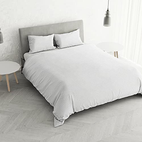 Italian Bed Linen Satin Stripes Duvet Cover Set, Double, White