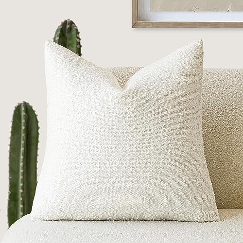 Foindtower Textured Boucle Throw Pillow Covers Solid Pillow Covers Cozy Soft Decorative Sofa Cushion Cover for Chair Couch Bedroom Living Room Home Decor 50x50cm,White