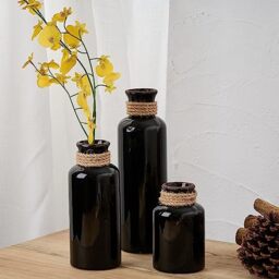 LUKA Ceramic Rustic Farmhouse Vase Set of 3,Terracotta Vases for Decor,Antique Vase for Your Bedroom,Office,Living Room,Fireplace Decor,Housewarming （10+7.5+5 Inch）
