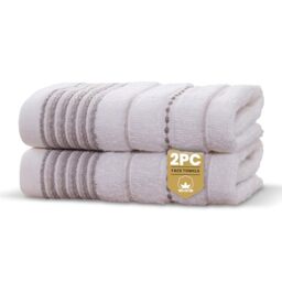 Rapport Home Dakota Stripe Face Towels 2-Pack Luxurious 100% Cotton 500gsm Soft Absorbent Face Cloths, Oeko-Tex Certified Bathroom Hand Towels - Natural (30x30cm)