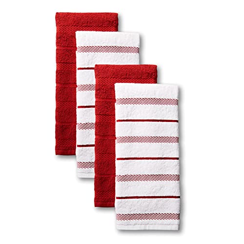 "KitchenAid Albany Kitchen Towel Set 4-Pack 16""x26"", Passion Red/White"