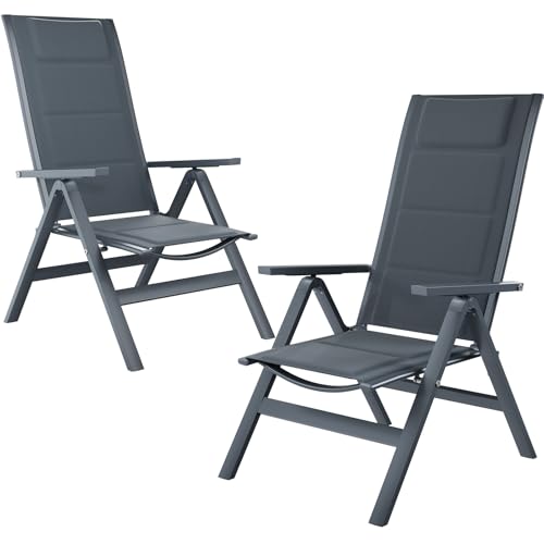 JUMMICO Folding Garden Chair with Headrest and Lumbar Support, 5-Position Adjustable Recliner in Aluminium, Comfortable Folding Chair for Patio and Garden