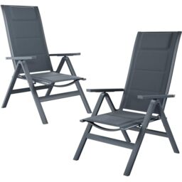 JUMMICO Folding Garden Chair with Headrest and Lumbar Support, 5-Position Adjustable Recliner in Aluminium, Comfortable Folding Chair for Patio and Garden
