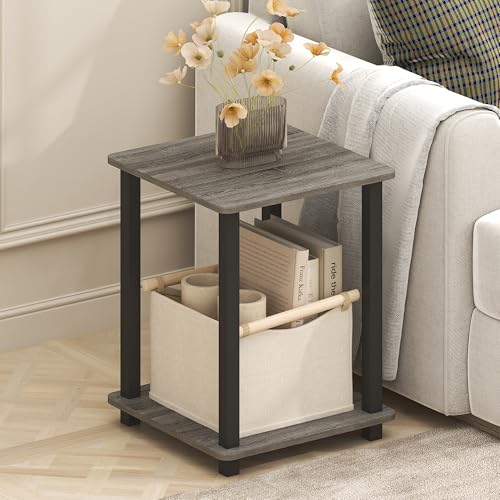 Furinno SIMPLISTIC Side Table Set of 2, End Table, Night Stand, Nightstand, Bedside Table, for Living Room, Bedroom, Grey Oak