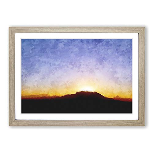 Table Mountain at Sunset Painting Framed Print - A2 Oak Framed Wall Art - Ready to Hang - Modern Landscape Picture - Living Room Bedroom Lounge Office
