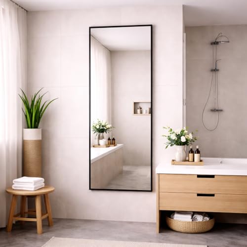 Bathroom Full Length Black Mirror 150 x 60cm – Large Wall Mounted Aluminium Mirror – Modern Rectangular Portrait or Landscape Mirror