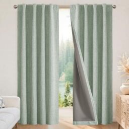 Joydeco 100% Black Out Curtains 84 inch Long 2 Panels Burg Natural Blackout Linen Drapes for Bedroom Living Room Darkening Curtain Thermal Insulated Back tab Rod Pocket(37x84 inch,Sage Green)