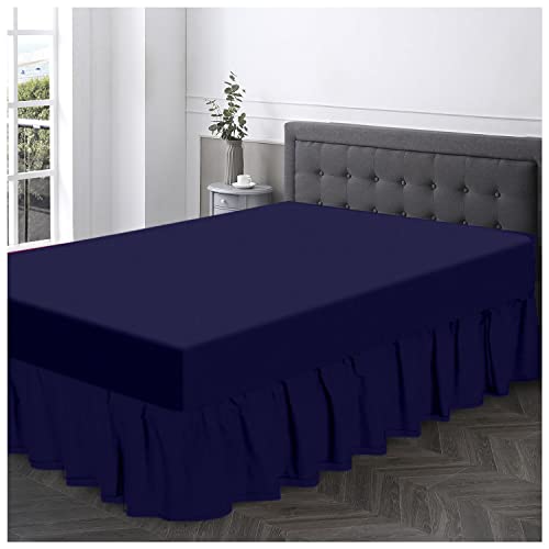 GC GAVENO CAVAILIA Easy Care Poly Cotton Base Valance Sheet Double, Ruffle Bed Skirts & Valances, Breathable Plain Bed Wrap, Navy