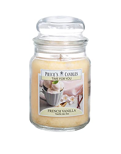 Price's Candles Time for You French Vanilla Large Jar Candle - vanilla fragrance, up to 100 hours burn, long-burning wax, relaxing home aroma, decorative glass jar, ideal for gifting