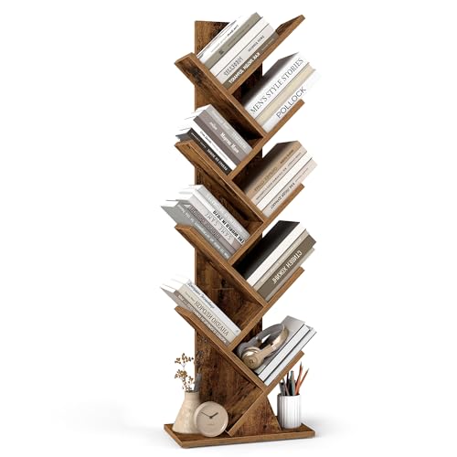 VASAGLE CUSTOS Collection - Tree Bookshelf, Modern Bookcase, Floor Standing Book Shelf, for Bedroom, Living Room, Home Office, 20 x 38 x 115.2 cm, Rustic Brown LBC609KD01