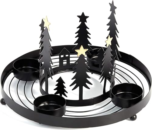 HEITMANN DECO Round Metal Tea Light Candle Holder - Advent Candle Holder for 4 Tea Lights - Black