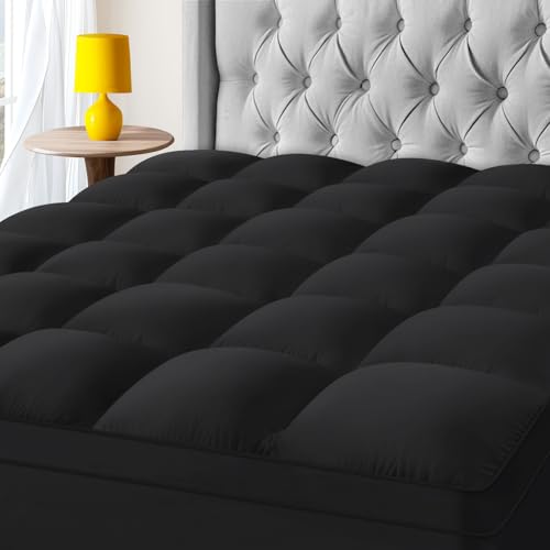 KAYFIA Queen Mattress Topper, Extra Thick Mattress Pad Cover for Deep Sleep,3D+7D Snow Down Alternative Fill Overfilled Plush Pillow Top Mattress with 8-23 Inch Deep Pocket-Black