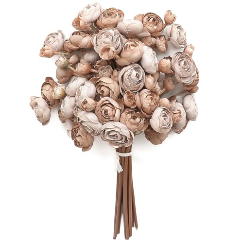 Floroom Ranunculus Artificial Flowers 18 Pcs Taupe Brown Faux Silk Mini Ranunculus Bulk Fake Wedding Filler Flowers for DIY Bouquets, Centerpieces, Bridal Shower Decorations & Arrangements