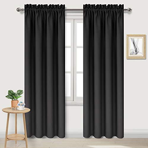 DWCN Blackout Curtains for Bedroom ??? Thermal Insulated Energy Saving Drapes for Living Room, Black, W 38 x L 84 Inch, Set of 2 Rod Pocket Curtain Panels