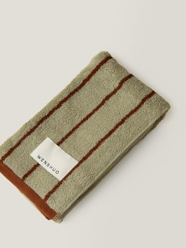 "WENSHUO Moss Beacon-Pure Cotton Striped Hand Towel,100% Combed Cotton,Luxury Towel,Super Absorbent(Pack of 1) (29.53"" L ?? 13.39"" W)"