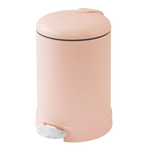 Glad Small Trash Can, 1.2 Gallon - Round Stainless Steel Garbage Bin with Soft Close Lid & Step Foot Pedal - Metal Waste Basket with Removable Inner Bucket, Rust