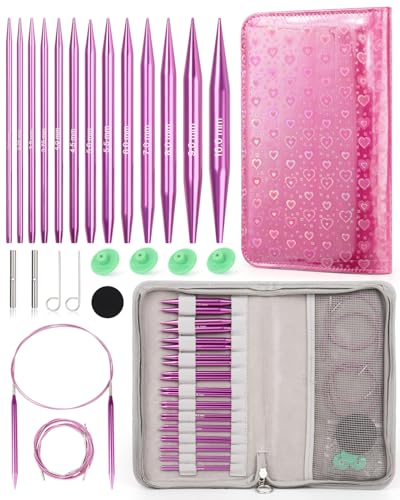 Aeelike Interchangeable Knitting Needles Set, 13 Sizes Circular Knitting Needles (3.0-10.0 mm) with 4 Cables & Leather Case, Smooth Knitting Needle for Blankets Cushions, Ideal Gift