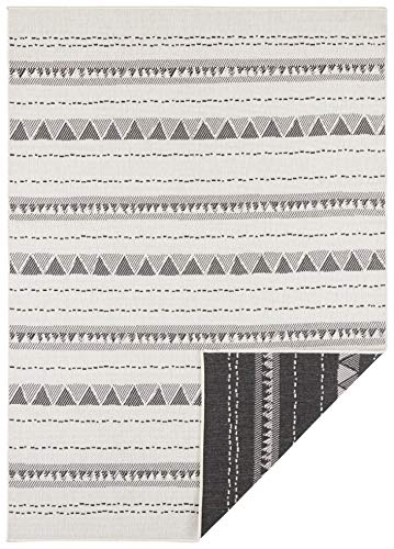 NORTHRUGS Indoor and Outdoor Rug Bahamas 80 x 250 cm Reversible Rug Weatherproof Boho Design Ethnic Pattern Runner for Balcony Patio Garden Conservatory Living Room Waterproof in Black Cream