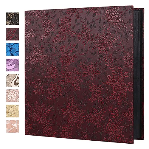 RECUTMS 600 Photo Picture Album PU Leather Cover Sewn Bonded Memo Album Slots Album Holds 4x6 Photos 5 Per Page Family Album Gift for Mother Father (Claret Grape Flower)