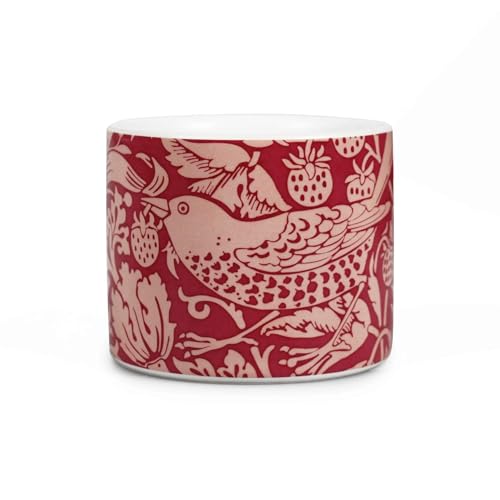 Half Moon Bay - William Morris - Strawberry Thief Ceramic Planter Pot - Raspberry Red Indoor Flowerpot 4.25x3.94 Inch - Arts and Crafts Collection - Elegant Father's Day, Birthday or Teacher Gift