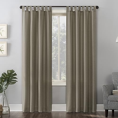 "No. 918 Trevor 2-Pack Heathered Texture Semi-Sheer Tab Top Curtain Panel Pair, 40"" x 84"", Barley"