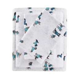 Intelligent Design Cozy Soft 100% Cotton Flannel Print Animals Stars Cute Warm, Ultra Soft Cold Weather Sheet Set Bedding, Twin XL, Teal Dogs 3 Piece