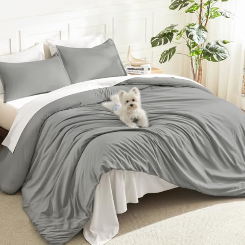 Litanika Midium Grey Super King Plus Comforter Set, 3 Pcs Solid Bedding Set - Oversized Alaskan King Soft Fluffy Down Alternative All Season Quilt Blanket