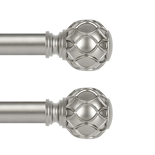 "TANGWIN 2 Pack Silver Curtain Rods for Windows 48 to 84 Inch(4-7ft), 1 Inch Adjustable, Heavy Duty, Netted Texture Finials, Single Window 36-88"", Nickel"