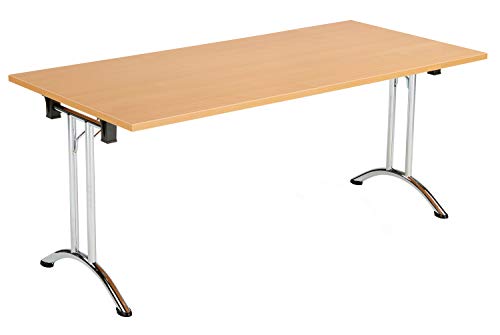 Office Hippo Folding Office Table, Sturdy & Stylish Computer Table Desk, Work Table For Home Office, Versatile Foldable Table For Meeting Room or Boardroom, 5 Year Guarantee - Beech/Chrome