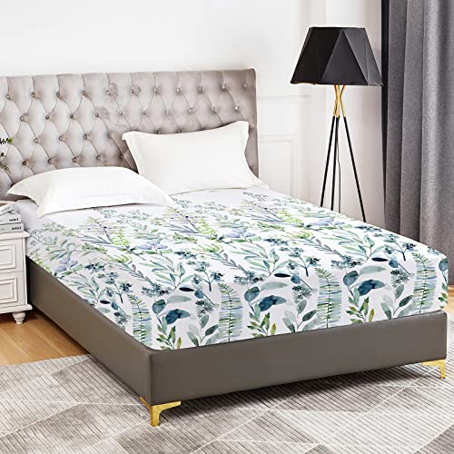 YIYEA Floral Fitted Sheet Only, Premium Double Brushed Microfiber Deep Pocket Fitted Sheet Twin Size, Ultra Soft Fitted Bottom Sheet, Shrinkage, Fade Resistant, Twin