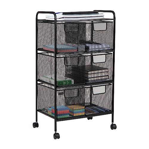 "Mind Reader Utility Cart, Bathroom, Kitchen, Metal Mesh, 16"" L x 11"" W x 29"" H, Black, 6 Drawers"
