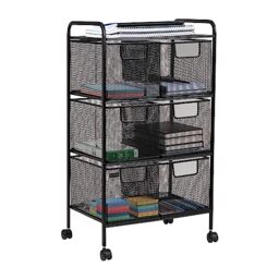 "Mind Reader Utility Cart, Bathroom, Kitchen, Metal Mesh, 16"" L x 11"" W x 29"" H, Black, 6 Drawers"