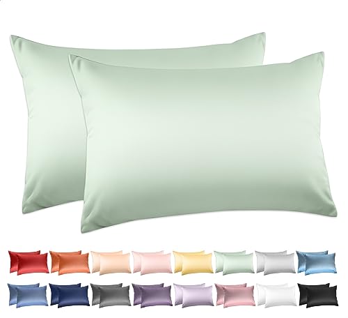 100% Cotton Queen Pillowcases Set of 2, Deep Dream 600 Thread Count Pillow Cases, 20x30 Inches, Super Soft and Breathable Envelope Closure (Zephyr Green)