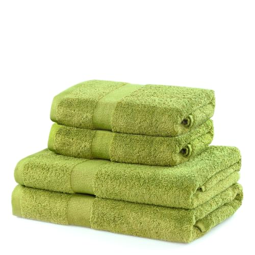 DecoKing Set of 4 Cotton Quality 525 g/m² 2 Hand Towels 50 x 100 cm and 2 Bath Towels 70 x 140 cm Seladon Green Absorbent Marina