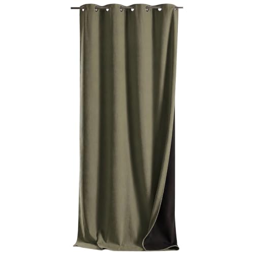 QABANE - Konfor Phonic and Semi Blackout Thermal Curtain - Flannel and Polyester - Noise and Cold Insulation - Ready to Hang with Eyelets - 140 x 300 cm - Khaki