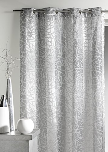 Home Maison - Jacquard Curtain with Vertical Stripes and Print - Polyester - 8 Eyelets Diameter 4 cm - Blackout for Living Room, Bedroom, Office - 140 x 240 cm - Orange Red