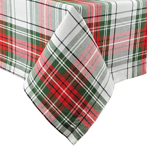 DII Christmas Check Cotton Square Tablecloth - Perfect for Dinner Parties, Christmas, Holidays or Everyday Use 52 x 52 Inches