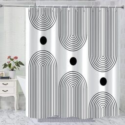"GKLEASG White and Black Shower Curtain, Boho Minimalist Mid Century Modern Arch Geometric Machine Washable Waterproof Fabric for Bathroom Bathtub Decor with Hooks 72""x72"""