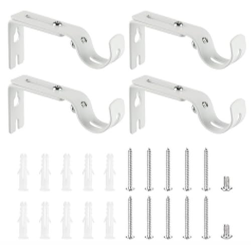 vonsera 4Pcs Adjustable Curtain Rod Brackets With Screws, Wall Brackets Heavy Duty Curtain Rail Pole Strong Adhesive Holders Metal Bar for Home Bedroom Office Curtain Pole Silver
