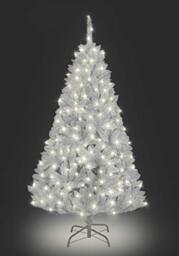 7ft/2.1m Pre-Lit White Bushy Imperial Pine Artificial Deluxe Christmas Tree Hinged Branches 1084 Pencil Point Tips with 300 Warm White LEDs Metal Stand Xmas Home Decorations