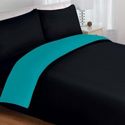 Linens Limited Plain Reversible Complete Bedding Set, Black/Teal, King
