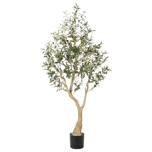 Realead Artificial Olive Tree 5ft with Realistic Appearance - Faux Olive Tree Indoor with Thick Trunk, Lifelike Leaves, Sturdy Base - Fake Plants for Modern Home Office Decor