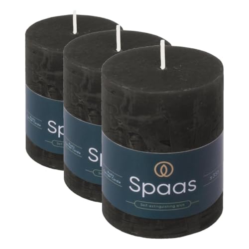 Spaas Rustic Pillar Candle 70/95 mm 35h, Black (Pack of 3)